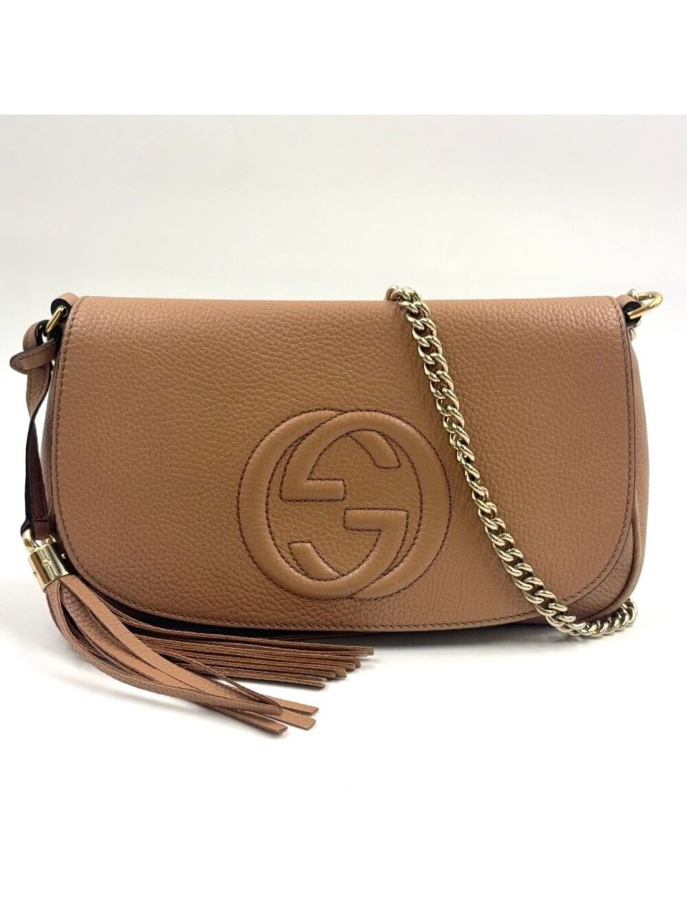 Gucci Soho Interlocking Chain Shoulder Bag Leather Beige Gold